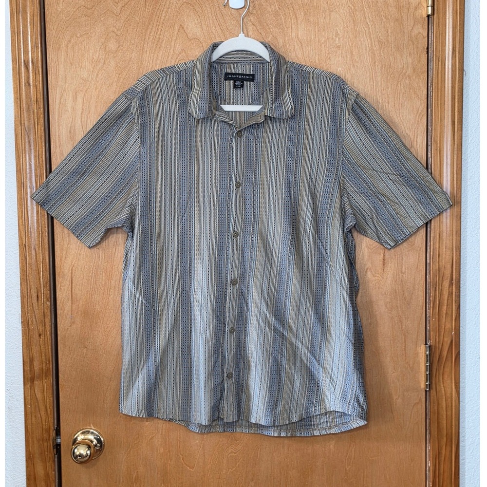 Jhane Barnes Mens Large Multi-Color Textured Geometric Stripe Cotton Shirt 90s